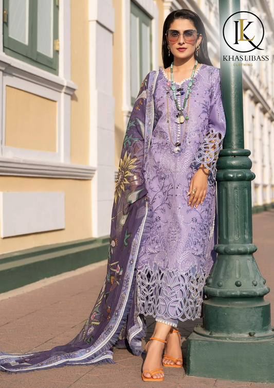 Summer Unstitched 3PCs Lawn Embroidered Shirt With Diamond Dupatta KL-274