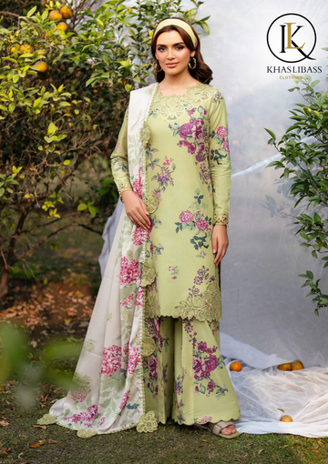 Summer Unstitched 3PCs Lawn Printed Shirt With Printed Voil Lawn Dupatta KL-275