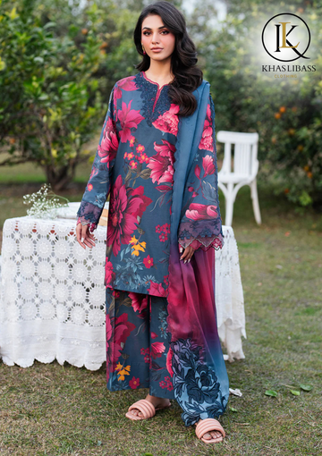 Summer Unstitched 3PCs Lawn Printed Shirt With Printed Voil Lawn Dupatta KL-276