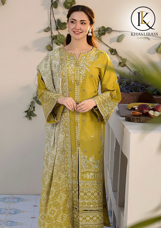 Summer Unstitched 3PCs Lawn Embroidered Shirt With Diamond Dupatta KL-281