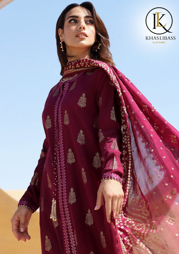 Summer Unstitched 3PCs Lawn Embroidered Shirt With Diamond Dupatta KL-282