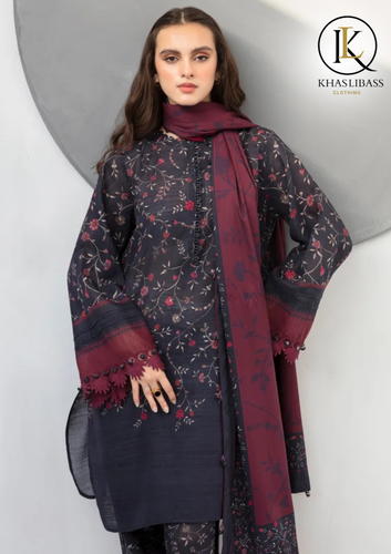 Summer Unstitched 3PCs Lawn Printed Shirt With 4 Side Printed Lawn Dupatta KL-283