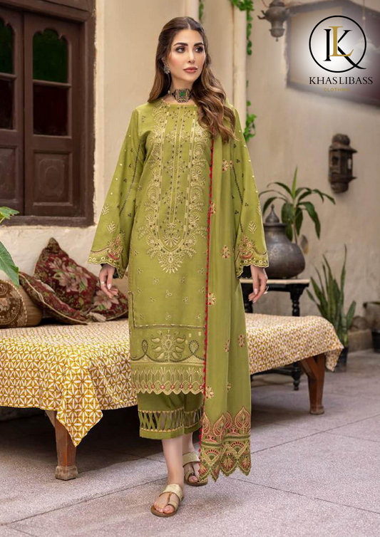 Summer Unstitched 3PCs Lawn Embroidered Shirt With Chiffon Dupatta KL-295
