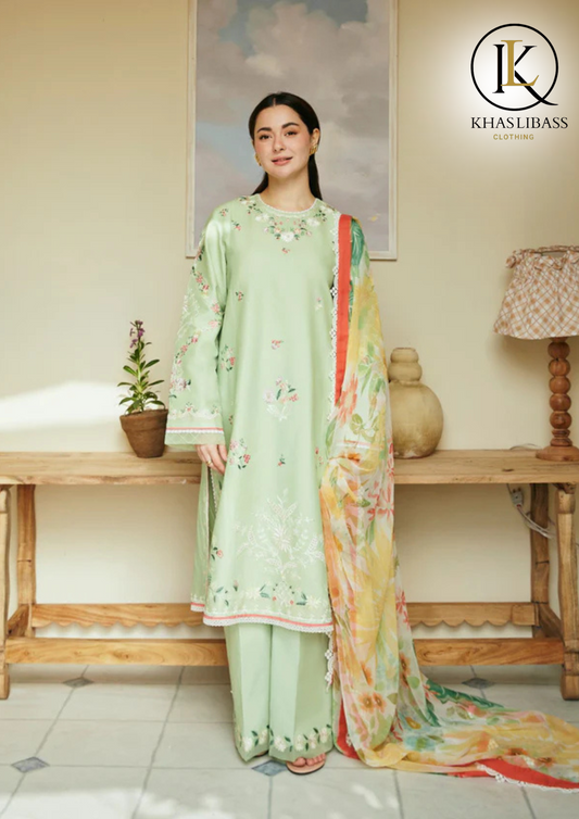 Summer Unstitched 3PCs Lawn Embroidered Shirt With Voil Digital Print Dupatta KL-302
