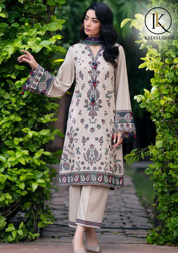 Summer Unstitched 3PCs Lawn Embroidered Shirt With Voil Digital Print Dupatta KL-303