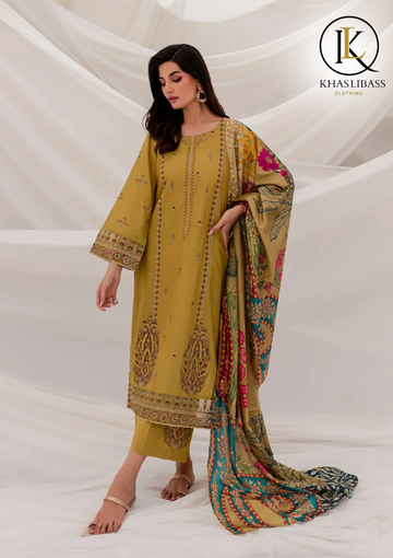 Summer Unstitched 3PCs Lawn Embroidered Shirt With Lawn Dupatta KL-307