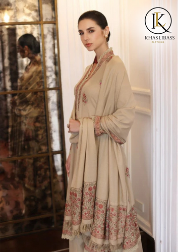Winter Unstitched 3PCs Embroidered Dhanak Dress With Dhanak Embroidered Shawl KL-337