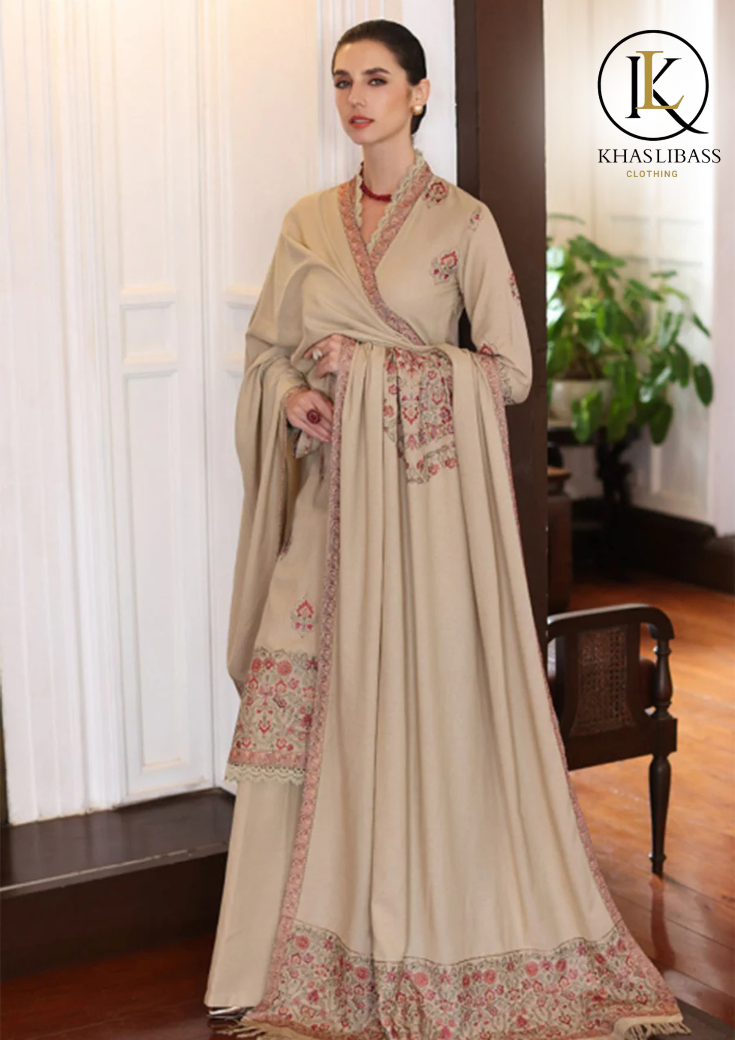 Winter Unstitched 3PCs Embroidered Dhanak Dress With Dhanak Embroidered Shawl KL-337