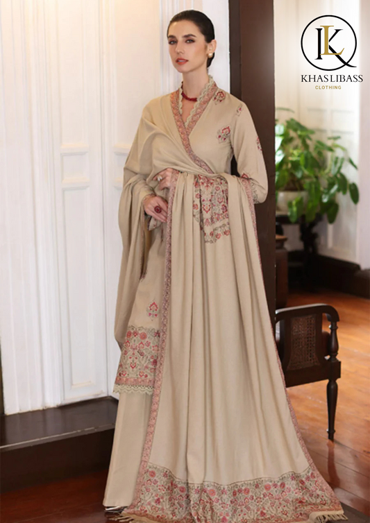 Winter Unstitched 3PCs Embroidered Dhanak Dress With Dhanak Embroidered Shawl KL-337