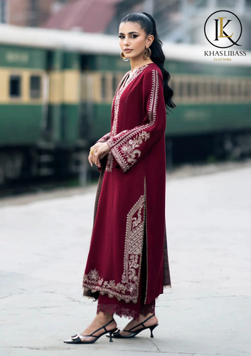 Winter Unstitched 3PCs Embroidered Dhanak Dress With Digital Print Wool Shawl KL-338