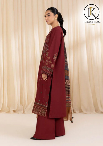 Winter Unstitched 3PCs Embroidered Dhanak Dress With Dhanak Embroidered Shawl KL-339