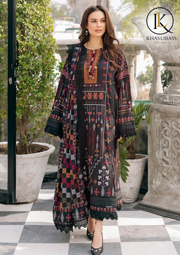 Winter Unstitched 3PCs Embroidered Dhanak Dress With Digital Print Wool Shawl KL-340