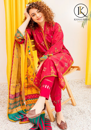 Winter Unstitched 3PCs Embroidered Dhanak Dress With Digital Print Wool Shawl KL-341