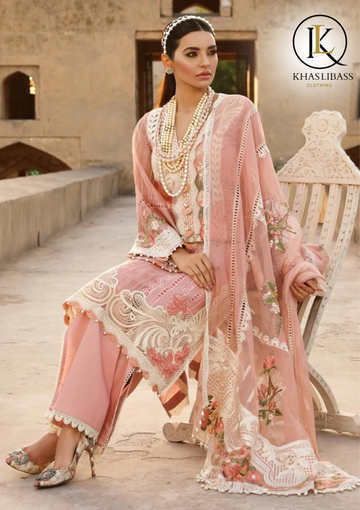 Winter Unstitched 3PCs Embroidered Linen Dress With Organza Embroidered Dupatta KL-356