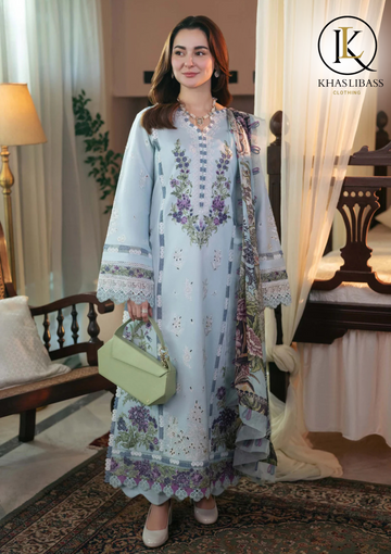 Winter Unstitched 3PCs Embroidered Dhanak Dress With Digital Printed Wool Shawl KL-360