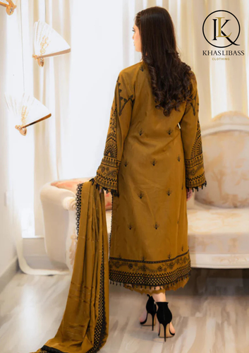 Winter Unstitched 3PCs Embroidered Dhanak Dress With Dhanak Embroidered Shawl KL-363