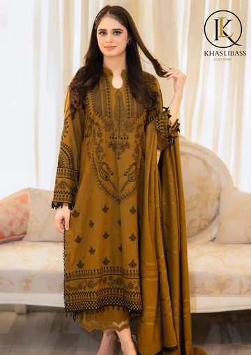 Winter Unstitched 3PCs Embroidered Dhanak Dress With Dhanak Embroidered Shawl KL-363