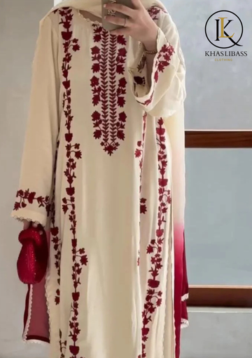 Winter Unstitched 3PCs Embroidered Dhanak Dress With Digital Printed Wool Shawl KL-397