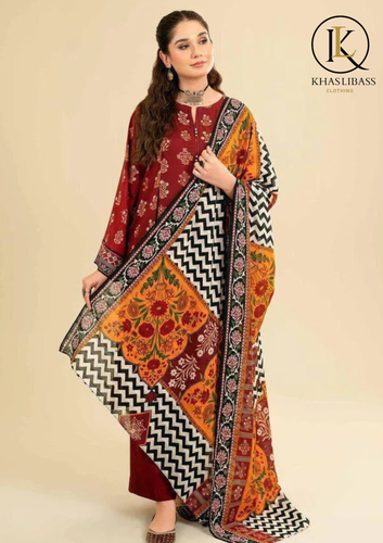 Winter Unstitched 3PCs Digital Printed Khaddar Dress With Digital Printed Dupatta KL-407