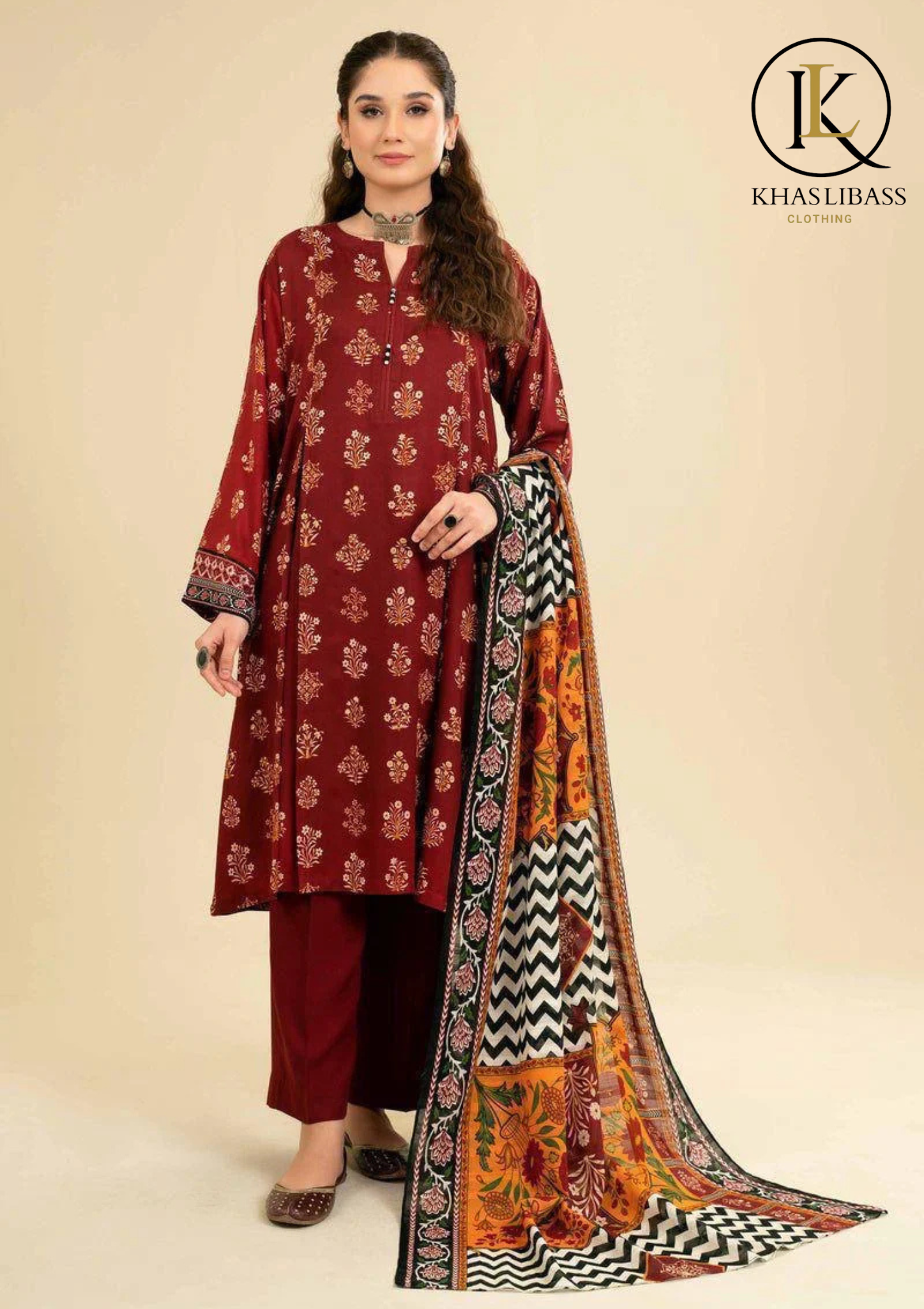 Winter Unstitched 3PCs Digital Printed Khaddar Dress With Digital Printed Dupatta KL-407