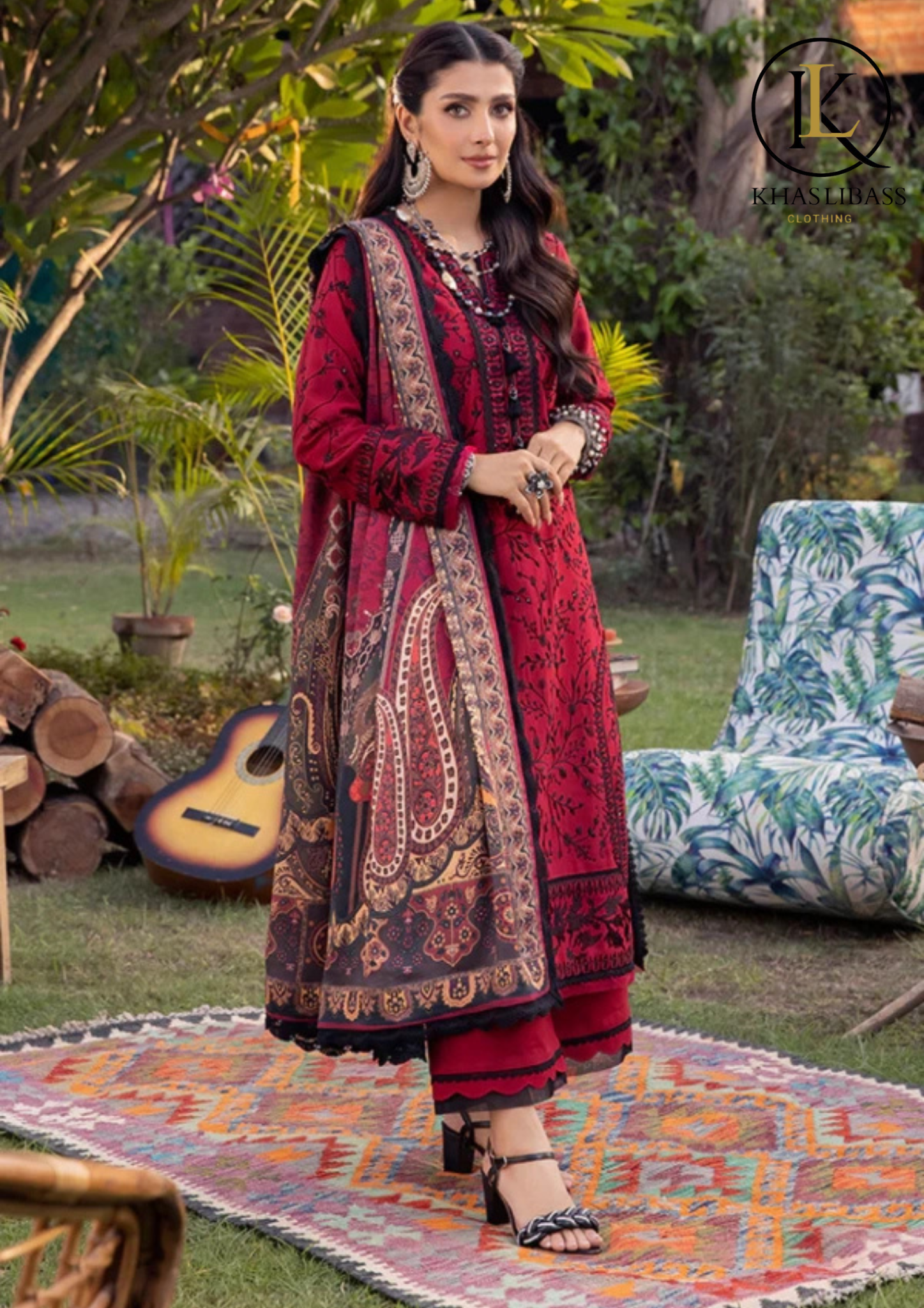Winter Unstitched 3PCs Embroidered Dhanak Dress With Digital Printed Wool Shawl KL-410