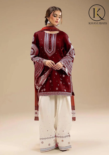 Winter Unstitched 3PCs Embroidered Dhanak Dress With Digital Printed Wool Shawl KL-411