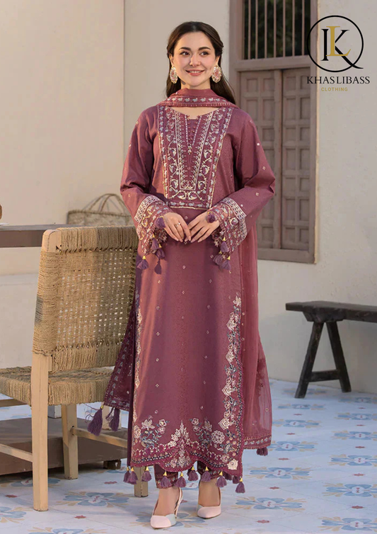 Winter Unstitched 3PCs Embroidered Dhanak Dress With Dhanak Embroidered Shawl KL-412