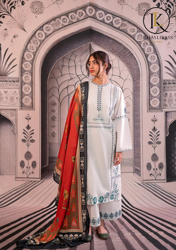 Winter Unstitched 3PCs Embroidered Dhanak Dress With Wool Printed Shawl KL-413