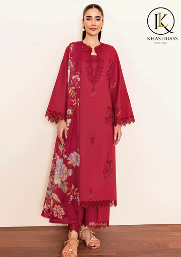 Winter Unstitched 3PCs Embroidered Dhanak Dress With Digital Printed Wool Shawl KL-416