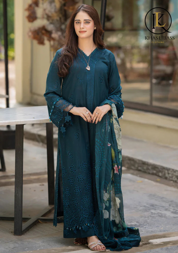 Winter Unstitched 3PCs Embroidered Dhanak Dress With Dhanak Embroidered Shawl KL-417