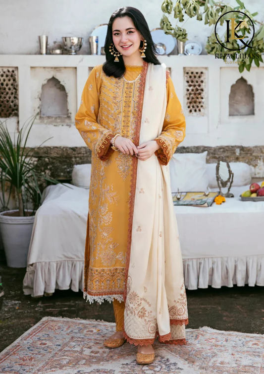 Winter Unstitched 3PCs Embroidered Dhanak Dress With Dhanak Embroidered Dupatta KL-418