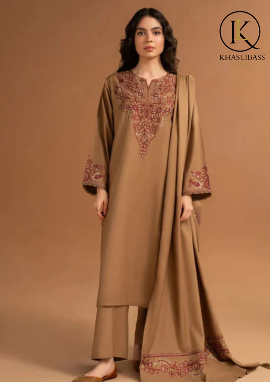 Winter Unstitched 3PCs Embroidered Dhanak Dress With Dhanak Embroidered Dupatta KL-420