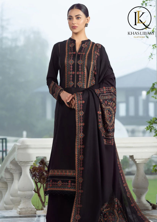 Winter Unstitched 3PCs Embroidered Dhanak Dress With Dhanak Embroidered Shawl KL-421