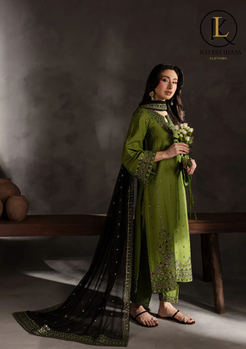 Winter Unstitched 3PCs Embroidered Dhanak Dress With Dhanak Embroidered Shawl KL-422
