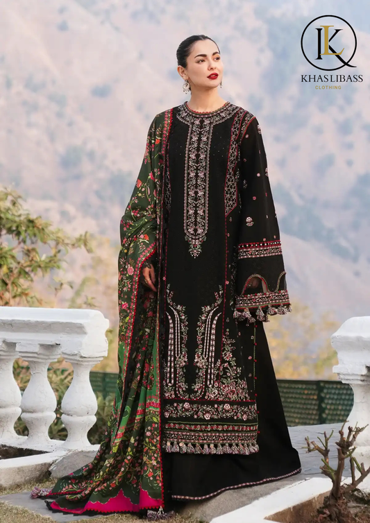 Winter Unstitched 3PCs Embroidered Dhanak Dress With Twill Wool Printed Shawl KL-425