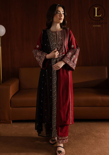 Winter Unstitched 3PCs Embroidered Dhanak Dress With Dhanak Embroidered Shawl KL-428