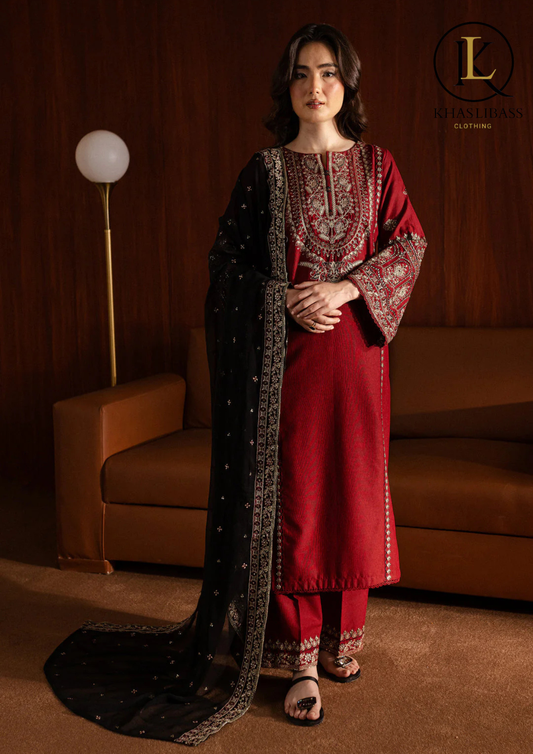 Winter Unstitched 3PCs Embroidered Dhanak Dress With Dhanak Embroidered Shawl KL-428