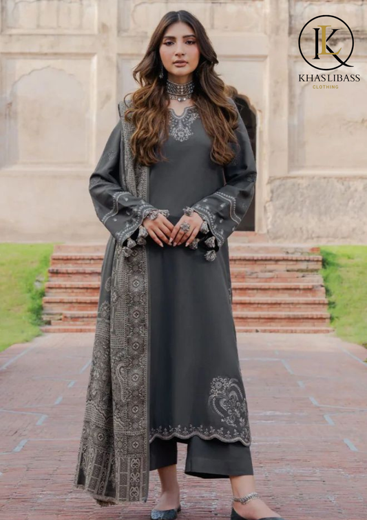 Winter Unstitched 3PCs Embroidered Dhanak Dress With Twill Printed Shawl KL-436