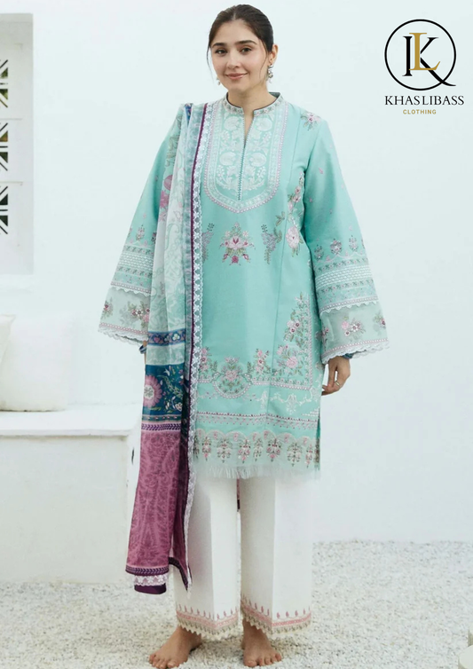 Winter Unstitched 3PCs Embroidered Dhanak Dress With Wool Digital Printed Zari Shawl KL-439