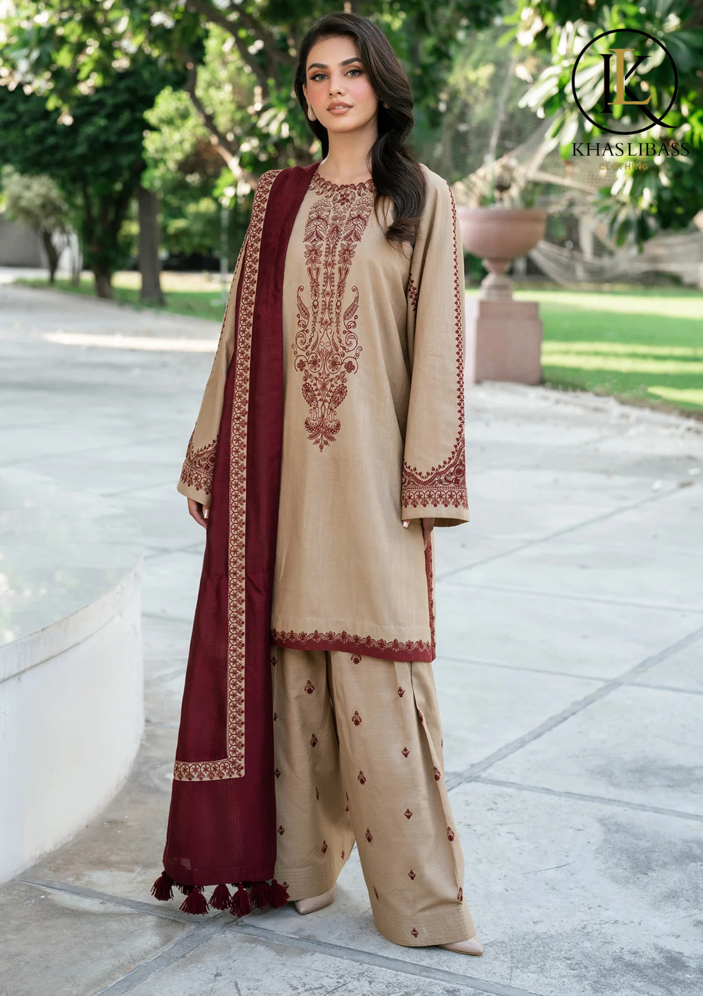 Winter Unstitched 3PCs Embroidered Dhanak Dress With Printed Wool Shawl KL-440