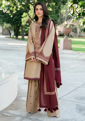 Winter Unstitched 3PCs Embroidered Dhanak Dress With Printed Wool Shawl KL-440