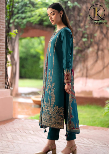 Winter Unstitched 3PCs Embroidered Dhanak Dress With Wool Printed Shawl KL-441
